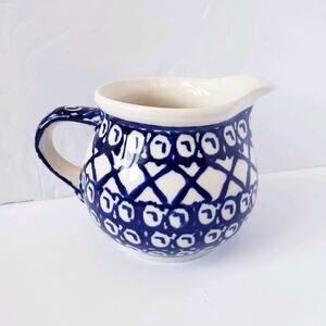 Boleslawiec Polish Pottery‎ Blue Pattern Creamer Hand Made in Poland 3"